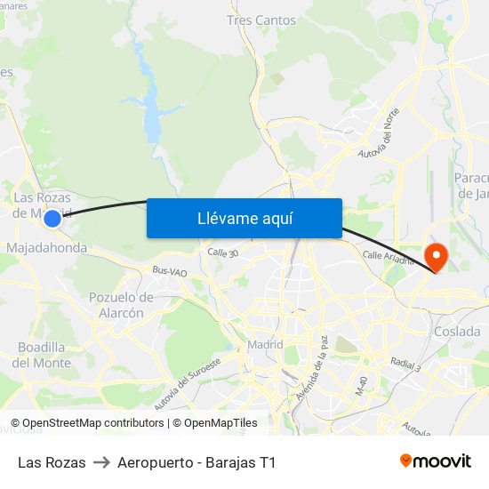 Las Rozas to Aeropuerto - Barajas T1 map