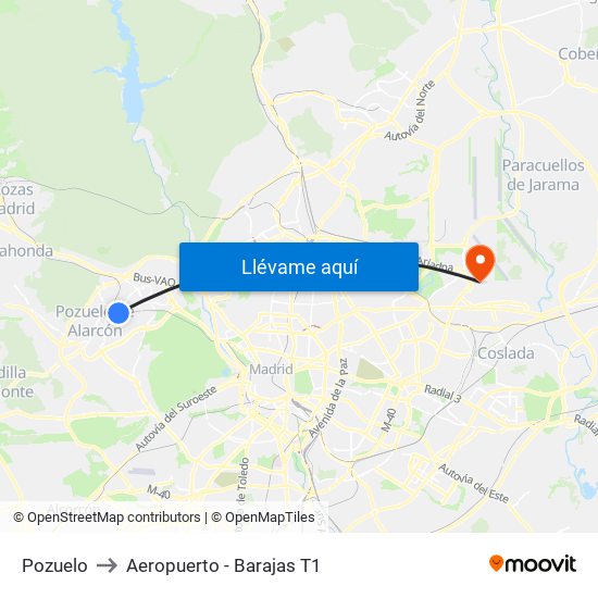 Pozuelo to Aeropuerto - Barajas T1 map