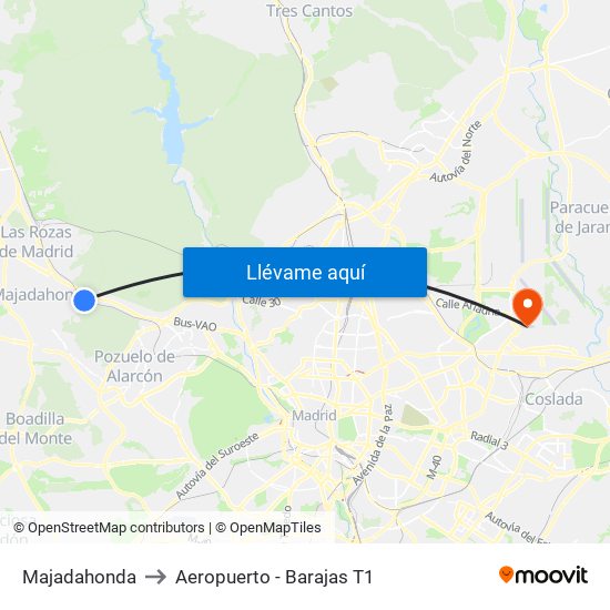 Majadahonda to Aeropuerto - Barajas T1 map