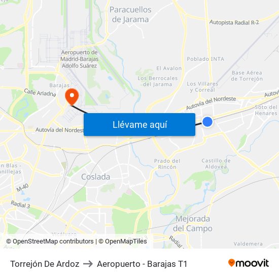 Torrejón De Ardoz to Aeropuerto - Barajas T1 map