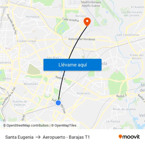 Santa Eugenia to Aeropuerto - Barajas T1 map