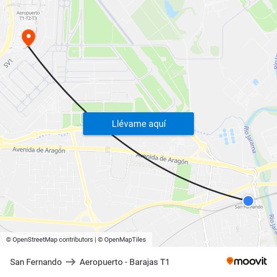 San Fernando to Aeropuerto - Barajas T1 map