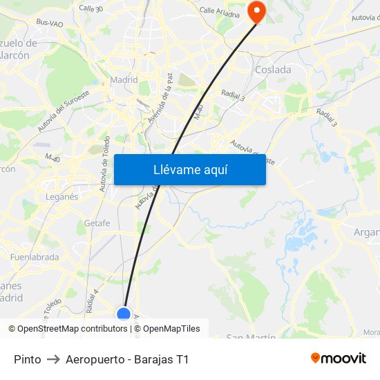 Pinto to Aeropuerto - Barajas T1 map