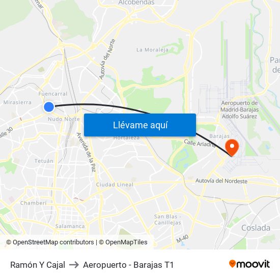 Ramón Y Cajal to Aeropuerto - Barajas T1 map