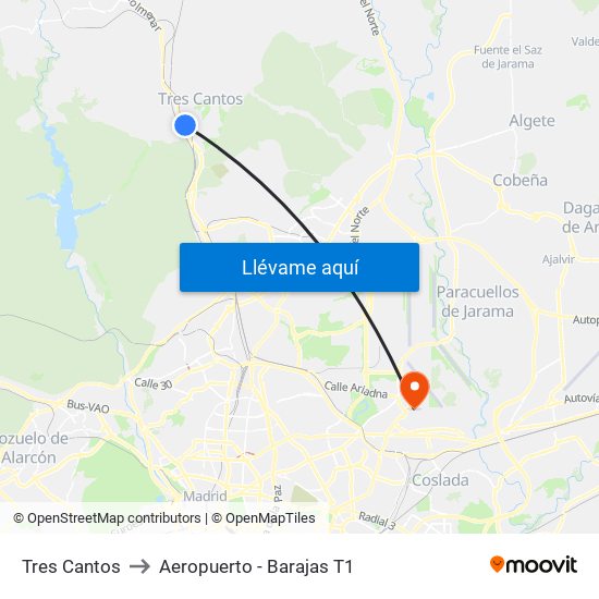 Tres Cantos to Aeropuerto - Barajas T1 map