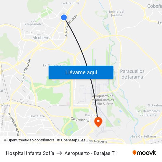 Hospital Infanta Sofía to Aeropuerto - Barajas T1 map