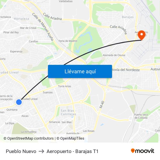 Pueblo Nuevo to Aeropuerto - Barajas T1 map