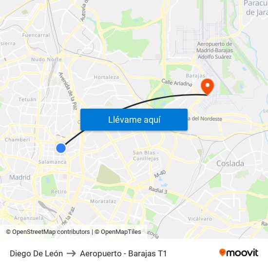 Diego De León to Aeropuerto - Barajas T1 map