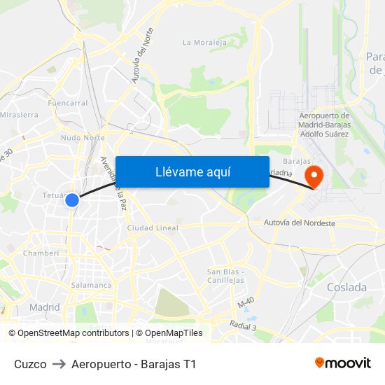 Cuzco to Aeropuerto - Barajas T1 map