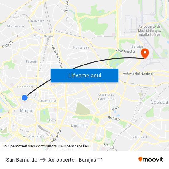 San Bernardo to Aeropuerto - Barajas T1 map