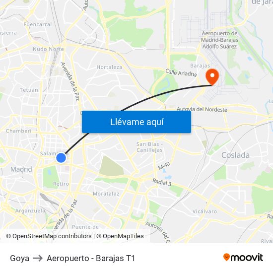 Goya to Aeropuerto - Barajas T1 map