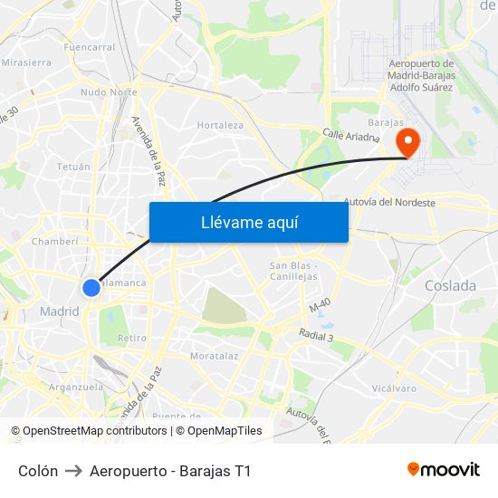 Colón to Aeropuerto - Barajas T1 map