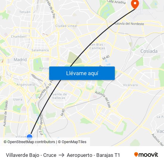 Villaverde Bajo - Cruce to Aeropuerto - Barajas T1 map