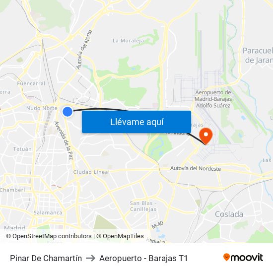 Pinar De Chamartín to Aeropuerto - Barajas T1 map
