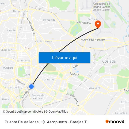 Puente De Vallecas to Aeropuerto - Barajas T1 map