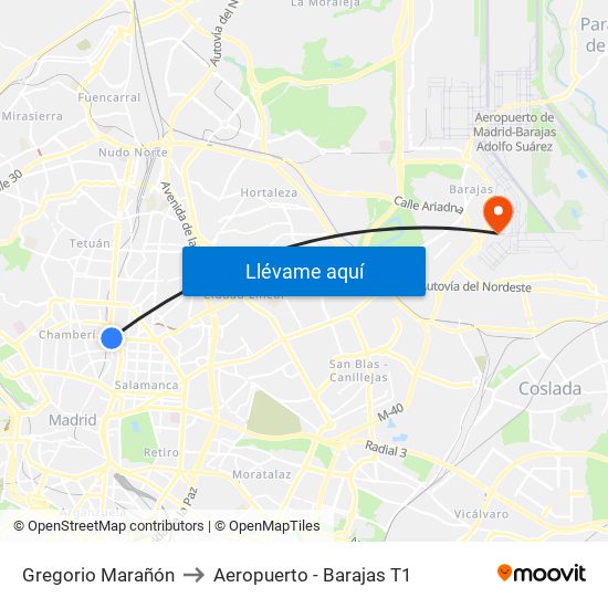 Gregorio Marañón to Aeropuerto - Barajas T1 map