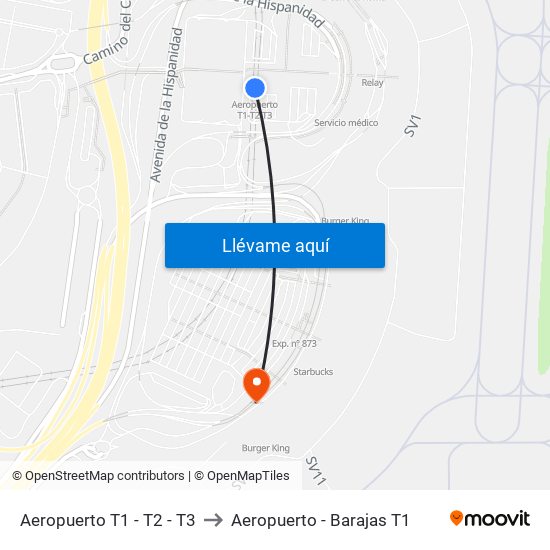 Aeropuerto T1 - T2 - T3 to Aeropuerto - Barajas T1 map