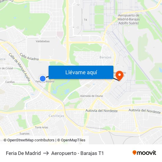 Feria De Madrid to Aeropuerto - Barajas T1 map