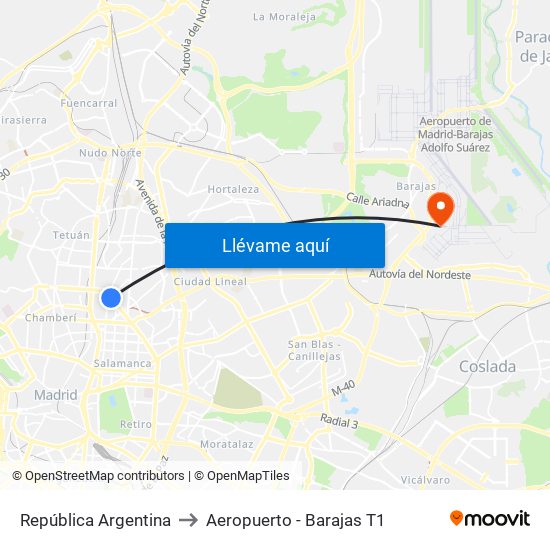 República Argentina to Aeropuerto - Barajas T1 map