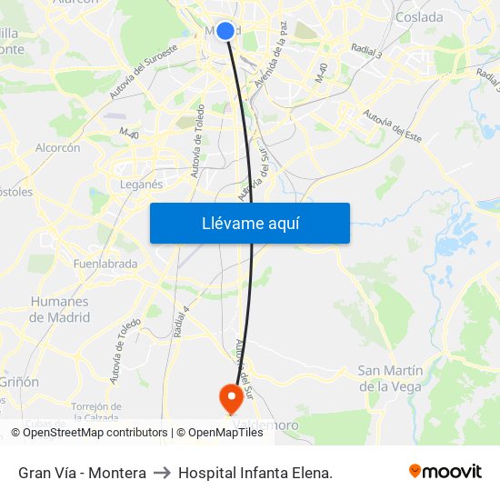 Gran Vía - Montera to Hospital Infanta Elena. map