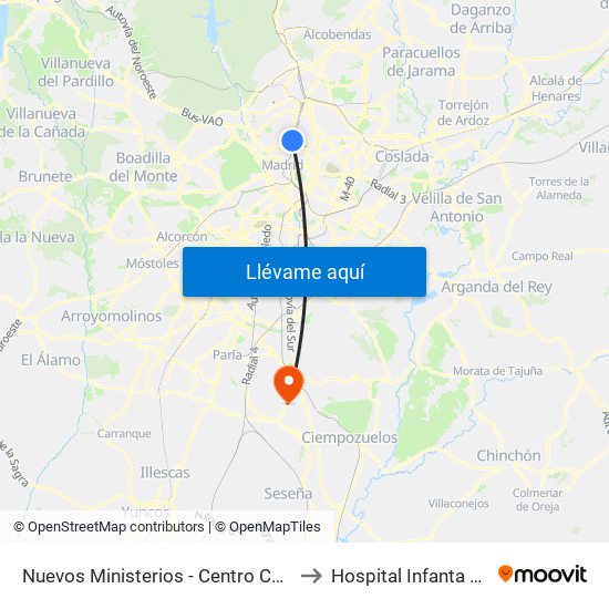 Nuevos Ministerios - Centro Comercial to Hospital Infanta Elena. map