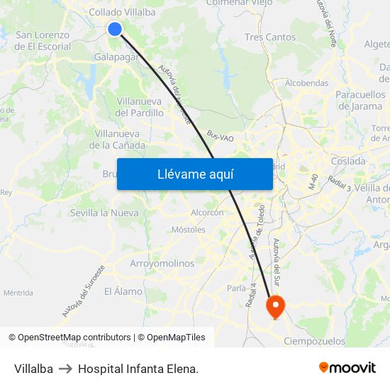 Villalba to Hospital Infanta Elena. map