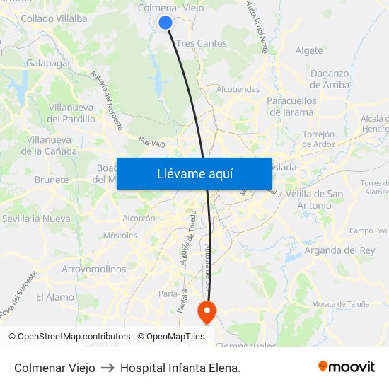 Colmenar Viejo to Hospital Infanta Elena. map