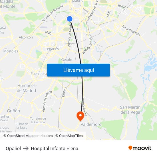 Opañel to Hospital Infanta Elena. map