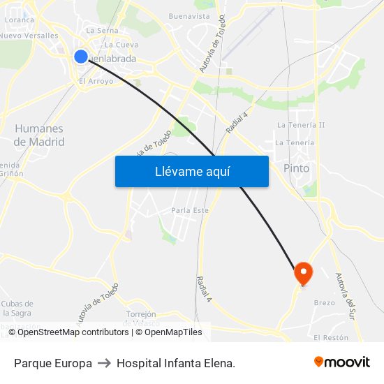 Parque Europa to Hospital Infanta Elena. map