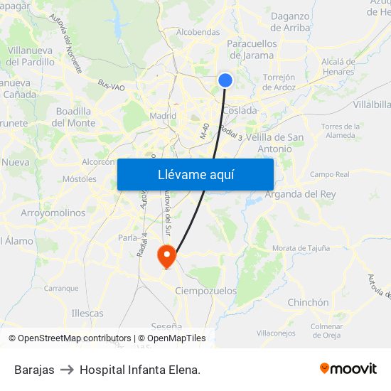 Barajas to Hospital Infanta Elena. map