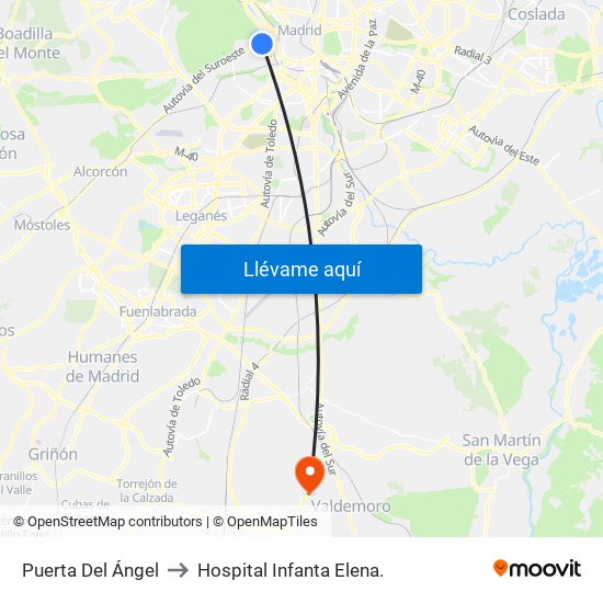 Puerta Del Ángel to Hospital Infanta Elena. map