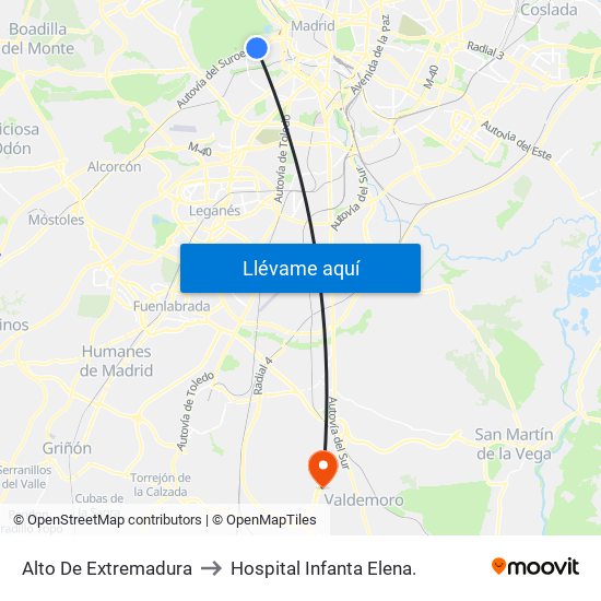 Alto De Extremadura to Hospital Infanta Elena. map