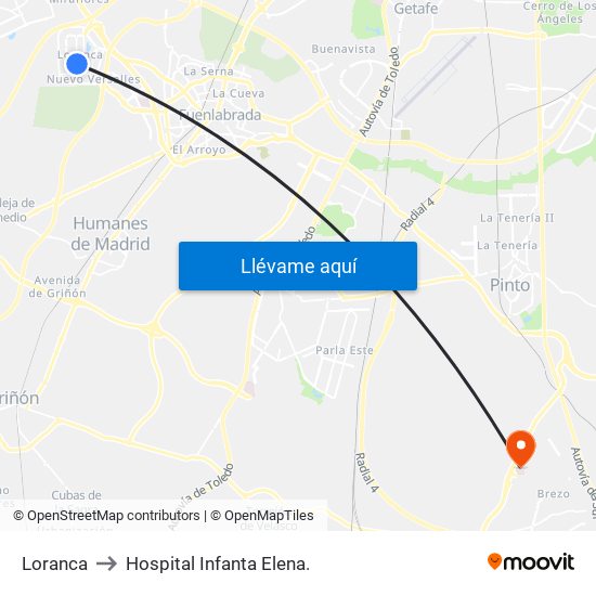 Loranca to Hospital Infanta Elena. map