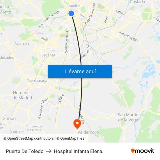Puerta De Toledo to Hospital Infanta Elena. map