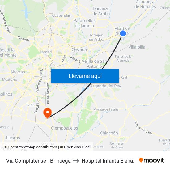 Vía Complutense - Brihuega to Hospital Infanta Elena. map