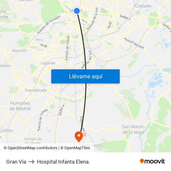 Gran Vía to Hospital Infanta Elena. map