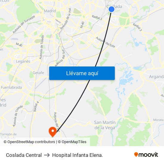 Coslada Central to Hospital Infanta Elena. map