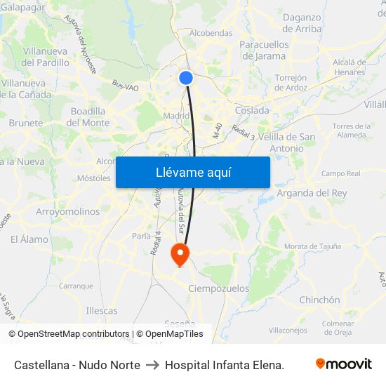 Castellana - Nudo Norte to Hospital Infanta Elena. map