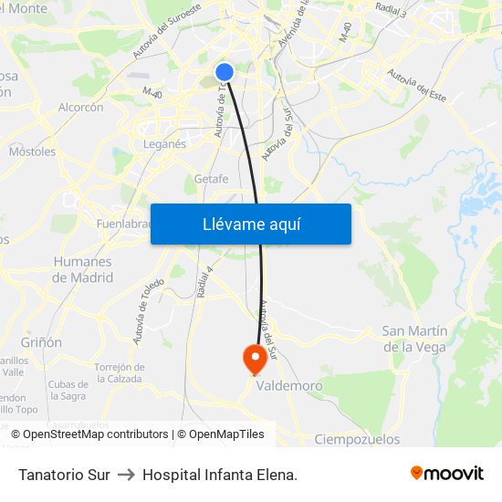 Tanatorio Sur to Hospital Infanta Elena. map