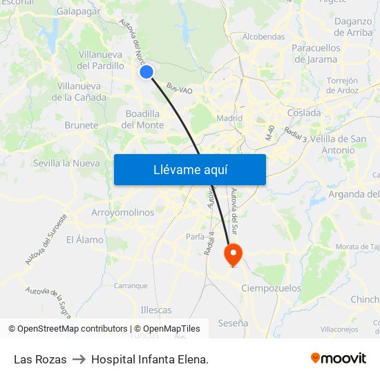 Las Rozas to Hospital Infanta Elena. map