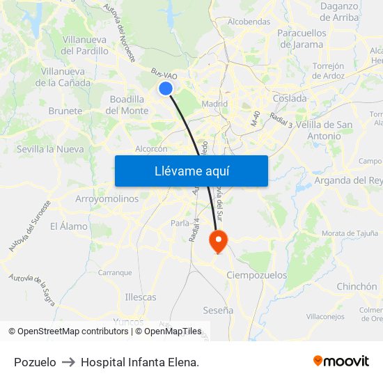 Pozuelo to Hospital Infanta Elena. map