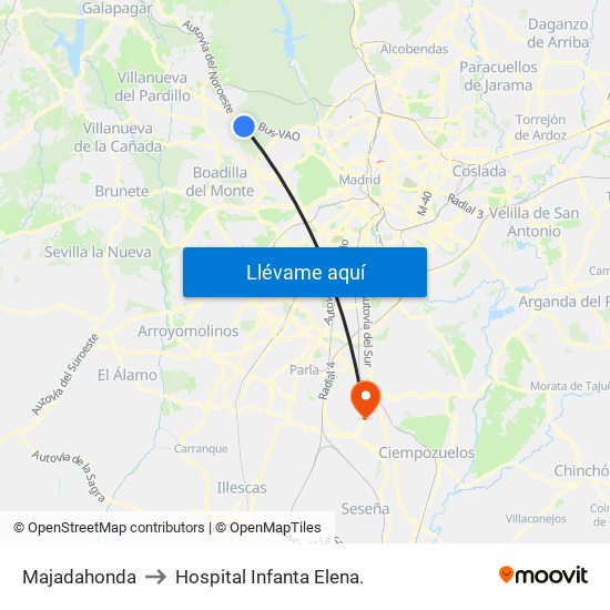 Majadahonda to Hospital Infanta Elena. map