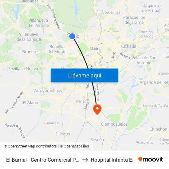 El Barrial - Centro Comercial Pozuelo to Hospital Infanta Elena. map