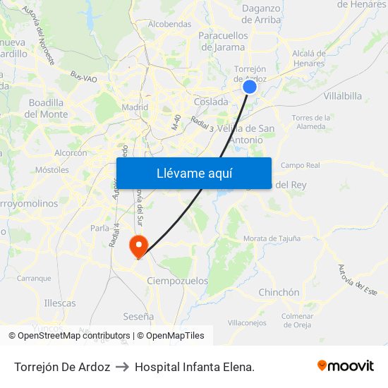 Torrejón De Ardoz to Hospital Infanta Elena. map