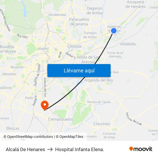 Alcalá De Henares to Hospital Infanta Elena. map