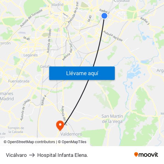 Vicálvaro to Hospital Infanta Elena. map