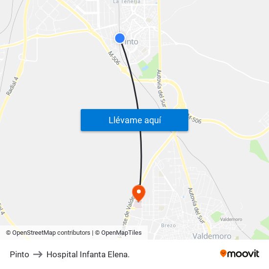 Pinto to Hospital Infanta Elena. map