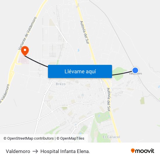 Valdemoro to Hospital Infanta Elena. map