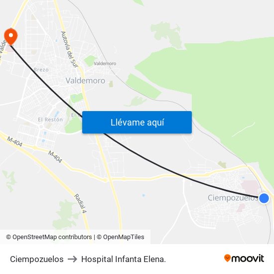 Ciempozuelos to Hospital Infanta Elena. map