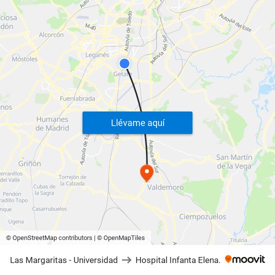 Las Margaritas - Universidad to Hospital Infanta Elena. map